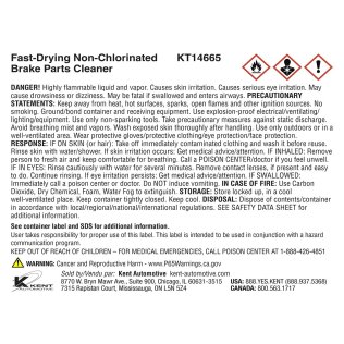  Transfer Label for KT14665 Brake Cleaner - 1564503