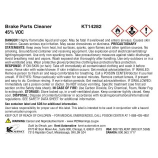  Transfer Label for KT14282 Brake Cleaner - 1564506