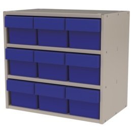 Akro-Mils® Super Modular Cabinet, Textured Putty, 9 Blue Drawers - 1388933