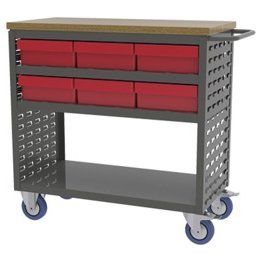 Akro-Mils® Louvered Cart, Small, Charcoal, 37" L x 18" W x 36" H, 6 Red Bins - 1389664